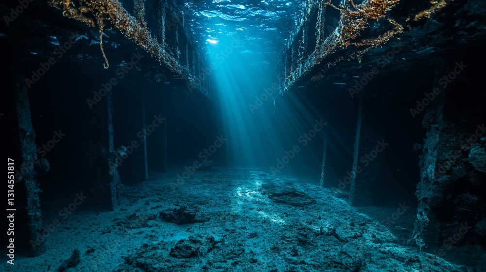 Fototapeta premium Sunbeams Illuminate Sunken Shipwreck