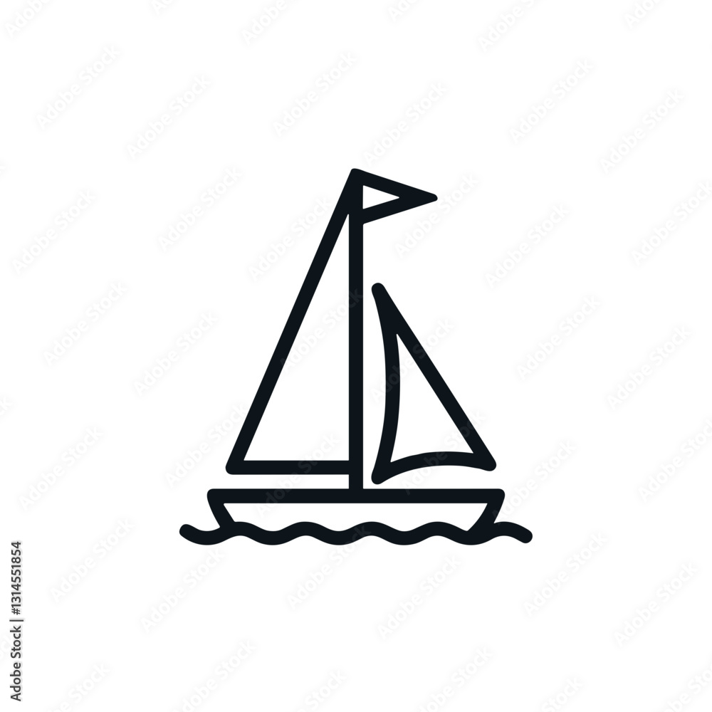 Sailboat icon in black line art on transparent background, simplicity and elegance Sailboat icon in black line art on transparent background, simplicity and elegance