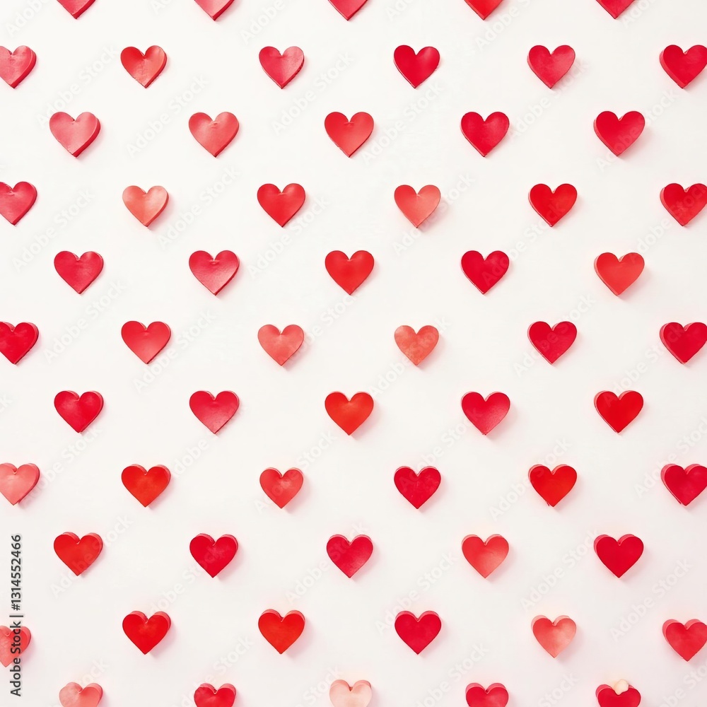 Simple yet stylish pattern with red hearts on white backdrop, card, design Simple yet stylish pattern with red hearts on white backdrop, card, design
