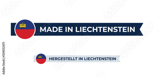 Made in Liechtenstein label with Liechtenstein flag colors. High-quality certification badge for Liechtenstein products, branding, and manufacturing authenticity