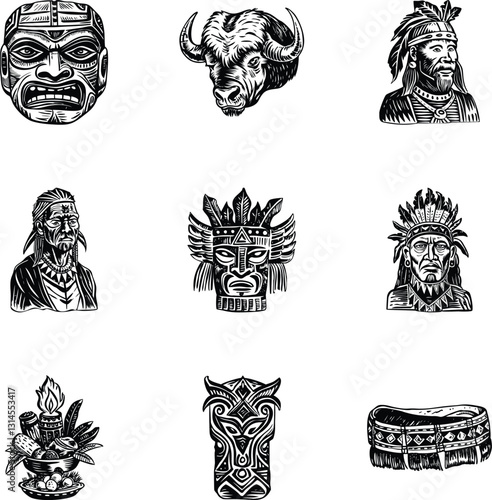 Pack of Traditional Tribe Vintage Illustrations 

