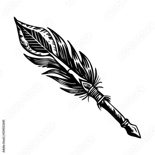 Feathered spear illustration in vintage style