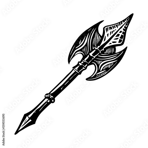 A vintage style illustration of fishing spear