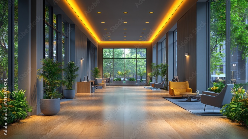 custom made wallpaper toronto digitalSerene Modern Lobby with Warm Lighting and Lush Greenery