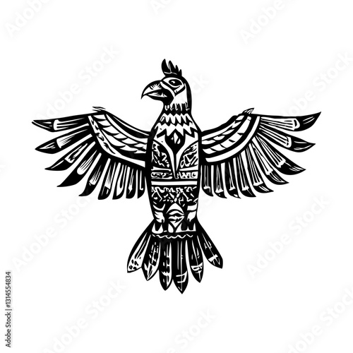 Bilde på lerret A vintage style illustration of native thunderbird