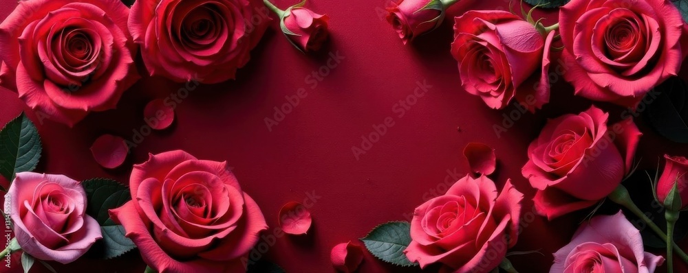 Obraz premium Dark red & blush pink roses, opulent velvet backdrop, romantic, aesthetic, elegance
