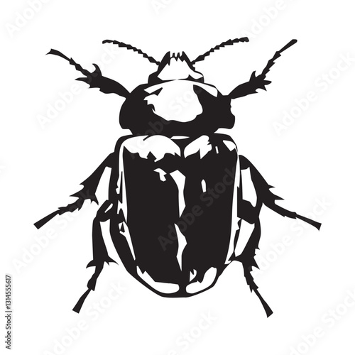 black and white beetle animal illustration vector, for tattoo, types of animals, on white background.