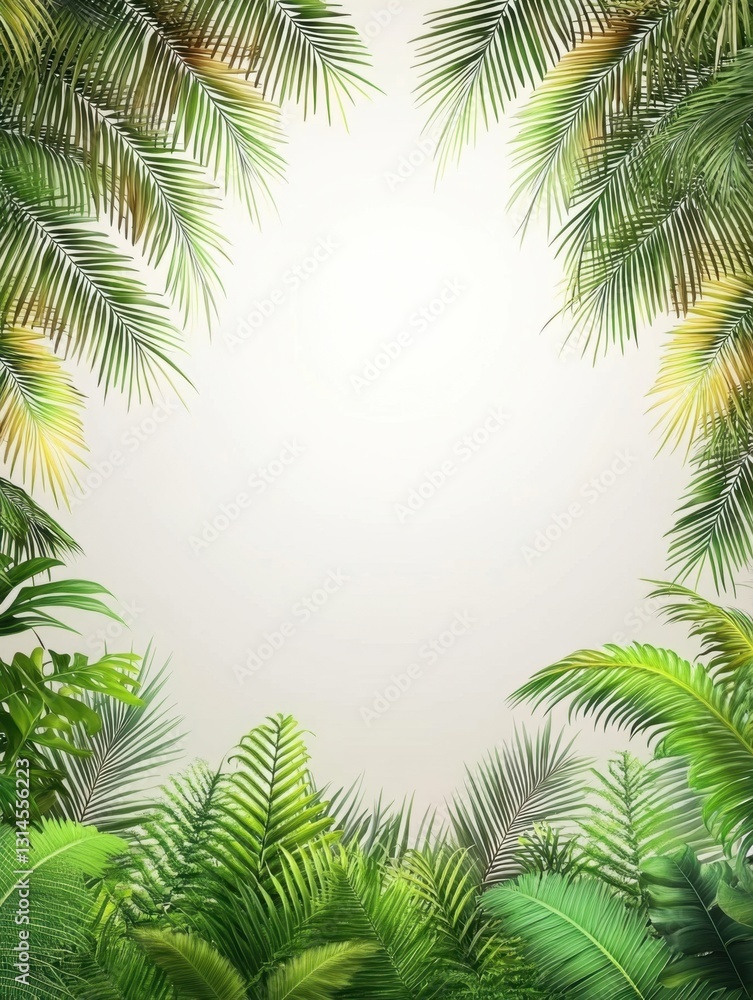Lush tropical foliage creates a vibrant border framing a bright center perfect for text overlay and design elements