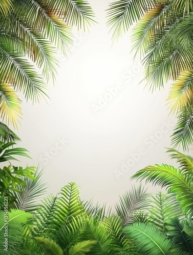 Obraz na płótnie Lush tropical foliage creates a vibrant border framing a bright center perfect for text overlay and design elements w salonie