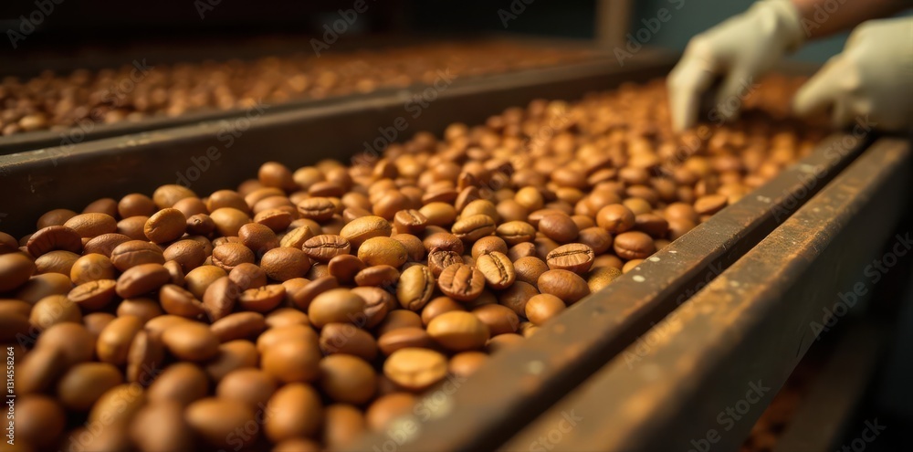 Golden brown luwak coffee beans, drying racks, vietnam, drying, indonesia Golden brown luwak coffee beans, drying racks, vietnam, drying, indonesia