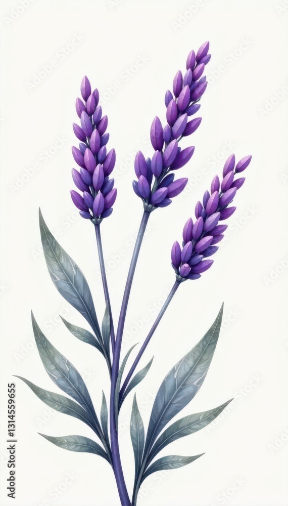 Naklejka premium Intricate lavender branch illustration, soft lines, refined aesthetic , vintage, high resolution, spa