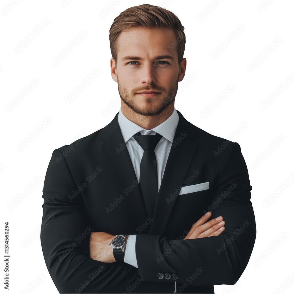 Confident Businessman in Formal Suit with Arms Crossed Pose Confident Businessman in Formal Suit with Arms Crossed Pose
