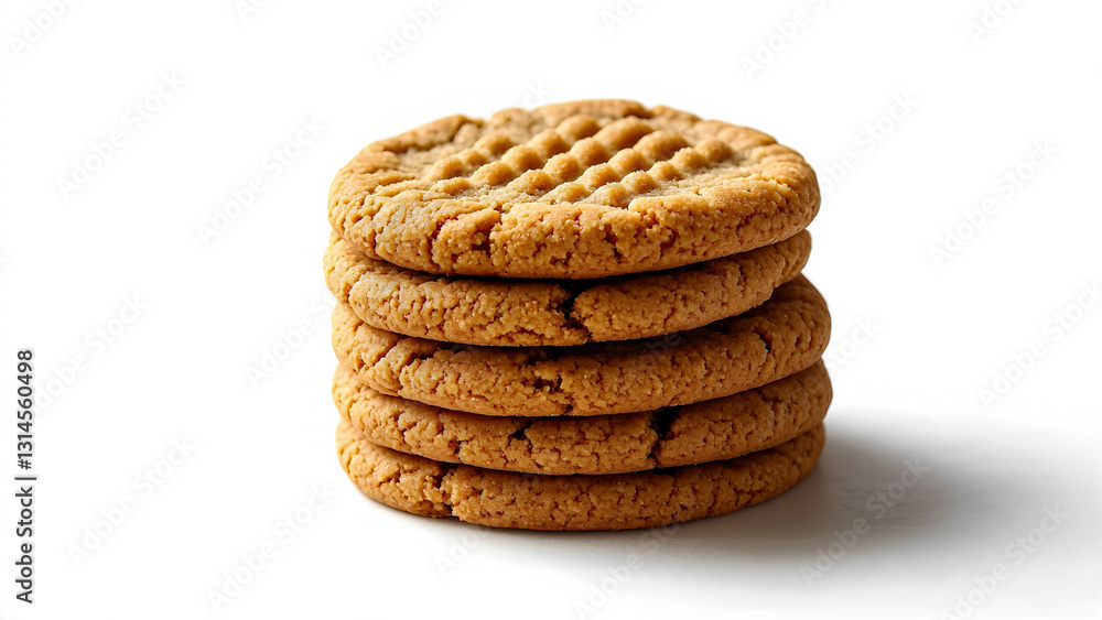 A classic peanut butter cookie with a signature crisscross fork pattern on top, golden-brown color, and a slightly crumbly texture