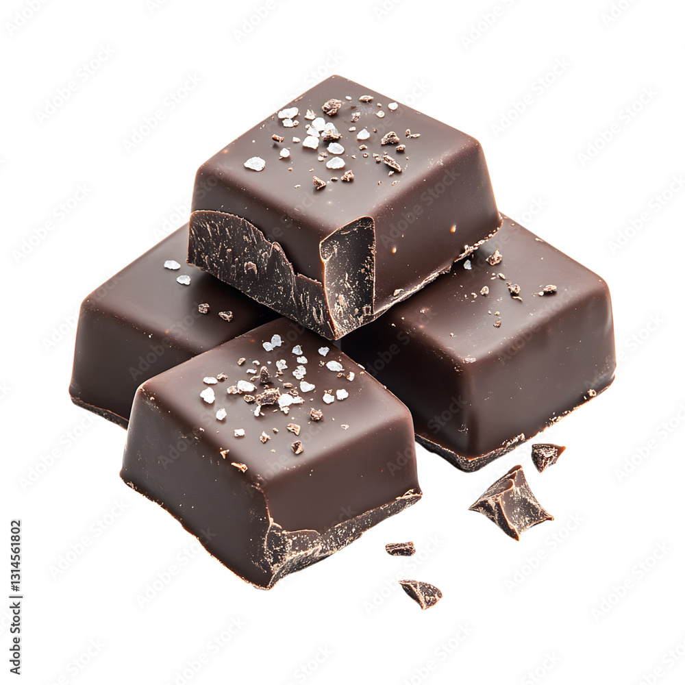 Three Chocolate Pieces with White Speckles Isolated on Transparent Background Three Chocolate Pieces with White Speckles Isolated on Transparent Background