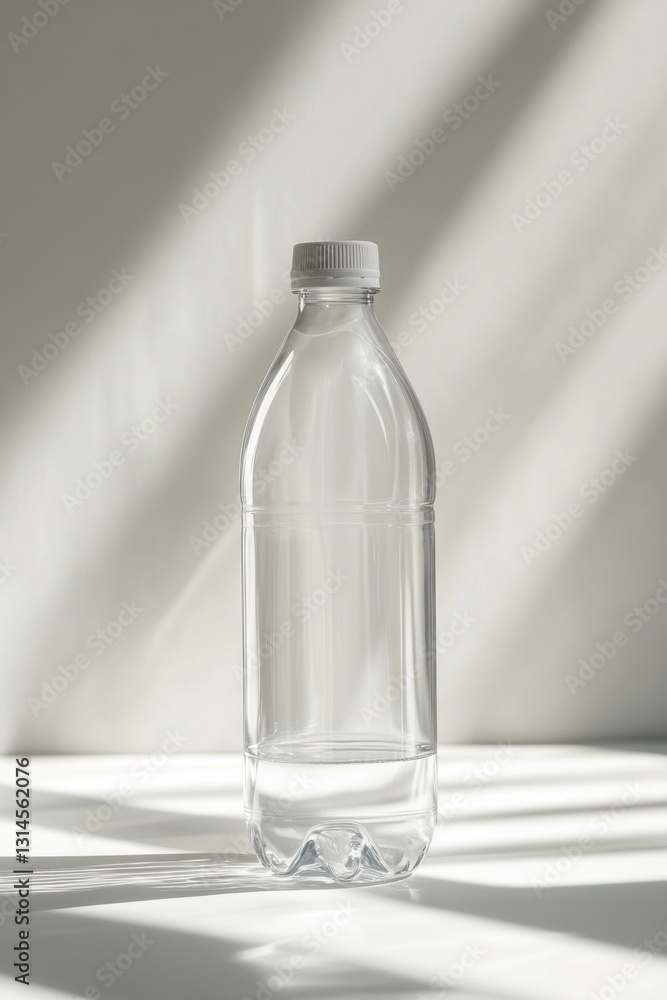 Transparent bottle with soft shadows and elegant lines creating a minimalistic mood