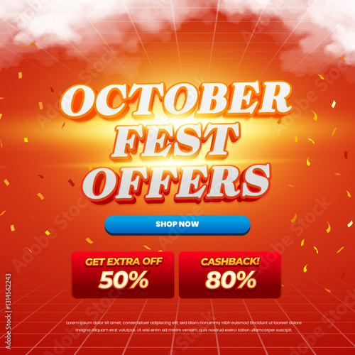 October Fest Shopping day Sale discount deals Orange Gradient Cloudy Confetti Autumn Theme Promotional Digital Banner Square Poster Flyer Template