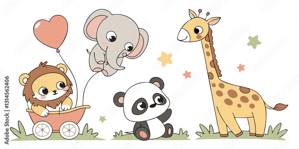 Naklejka premium Cute Baby Animals Vector Set – Adorable Cartoon Wildlife Illustrations for Kids & Nursery