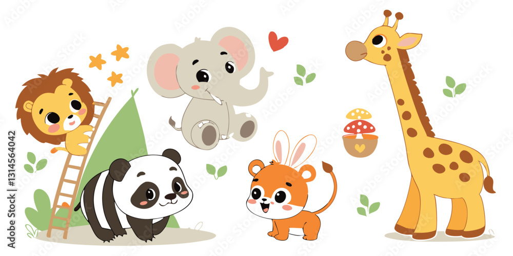 Naklejka premium Cute Baby Animals Vector Set – Adorable Cartoon Wildlife Illustrations for Kids & Nursery
