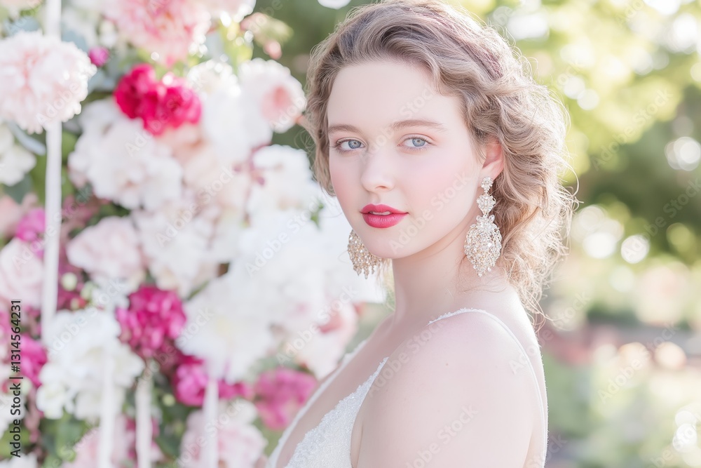 Gorgeous bride showcasing glossy pink lips against backdrop of vibrant flowers, embodying elegance and beauty for wedding celebrations. Concept highlights glossy pink lips bride inspiration Gorgeous bride showcasing glossy pink lips against backdrop of vibrant flowers, embodying elegance and beauty for wedding celebrations. Concept highlights glossy pink lips bride inspiration