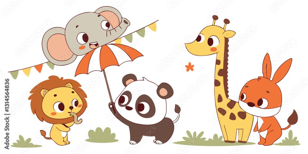 Naklejka premium Cute Baby Animals Vector Set – Adorable Cartoon Wildlife Illustrations for Kids & Nursery