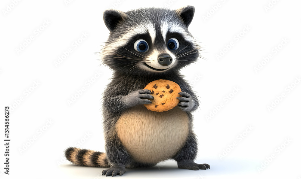 Fototapeta premium Cartoon raccoon holding cookie
