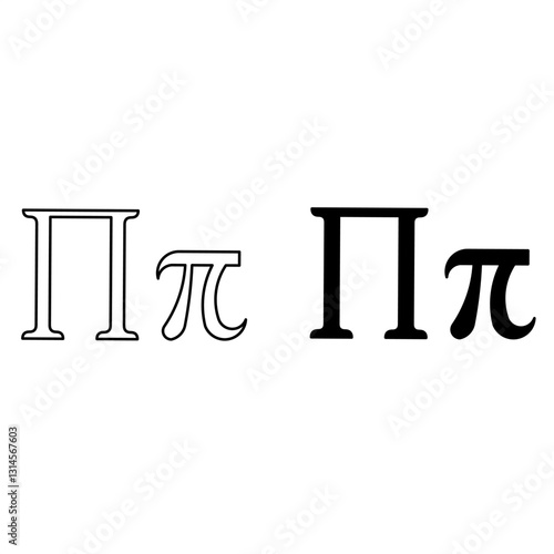 A set of Greek alphabet symbols Pi and Capital Pi used in mathematics. Includes two styles: black outline and solid black. Perfect for equations, education