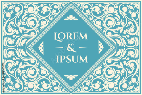 Decorative monochrome vintage ornate label design blank card