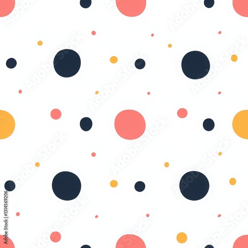 Colorful polka dots on a clean white background creating a fun and playful seamless pattern for various uses