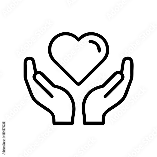 Vector icon two hands holding, embracing heart on transparent background, symbolizing care and love.