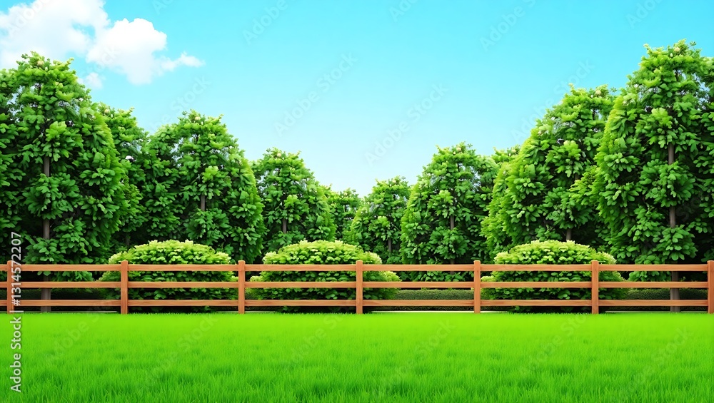 A tranquil backyard with lush green grass, a wooden fence, and vibrant trees under a bright blue sky, offering a peaceful and refreshing outdoor escape. A tranquil backyard with lush green grass, a wooden fence, and vibrant trees under a bright blue sky, offering a peaceful and refreshing outdoor escape.