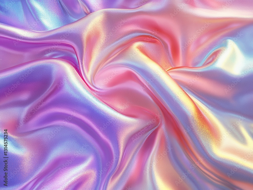 Obraz premium Iridescent flowing silk fabric with vibrant pastel colors and soft folds creating a luxurious and dreamy texture for fashion design