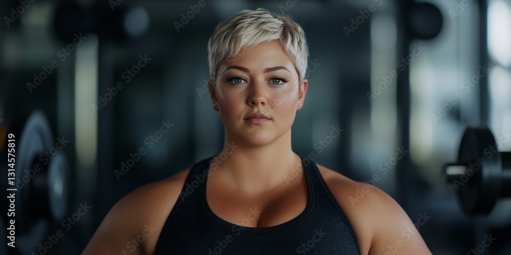powerful plus-size woman lifting weights in stylish gym powerful plus-size woman lifting weights in stylish gym