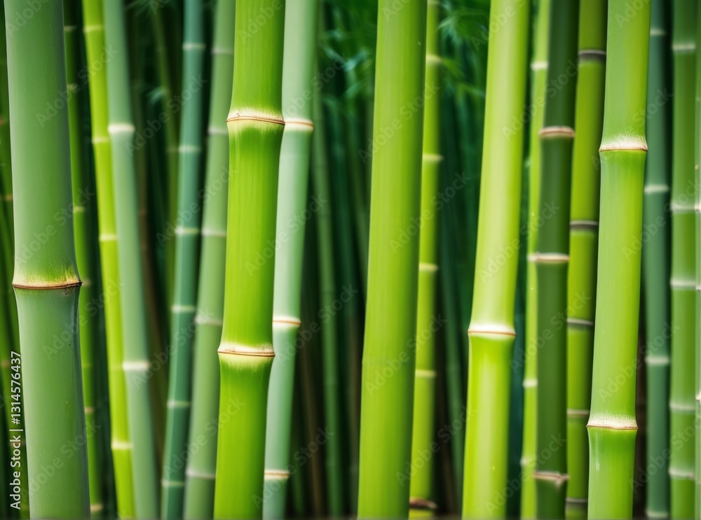 Tall bamboo stalks stand closely together, showcasing a vibrant green hue. Sunlight filters through the leaves, creating a peaceful and calming environment in the forest Tall bamboo stalks stand closely together, showcasing a vibrant green hue. Sunlight filters through the leaves, creating a peaceful and calming environment in the forest