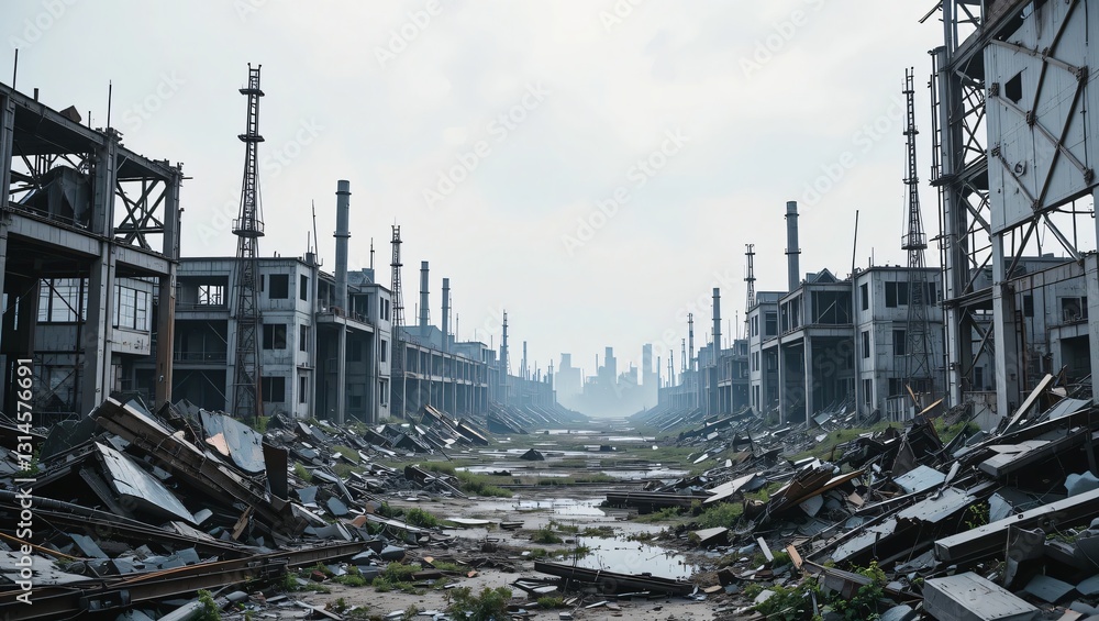 Abandoned Factory Ruins, Empty Landscape Abandoned Factory Ruins, Empty Landscape