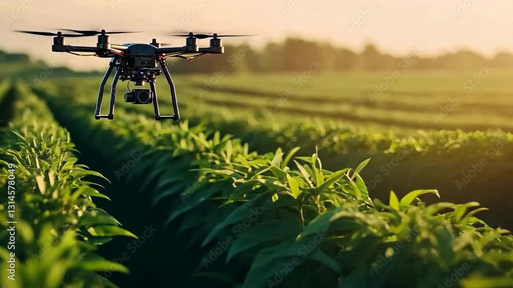 Aerial Drone Technology Surveying Vibrant Green Fields and Lush Landscape for Agricultural Insights Aerial Drone Technology Surveying Vibrant Green Fields and Lush Landscape for Agricultural Insights