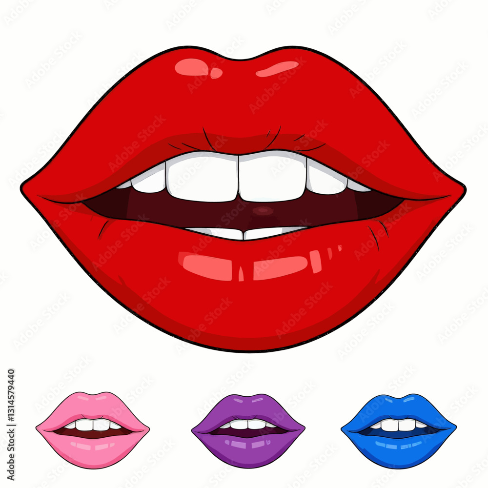 Vibrant glossy red lips with three colored lip options Vibrant glossy red lips with three colored lip options