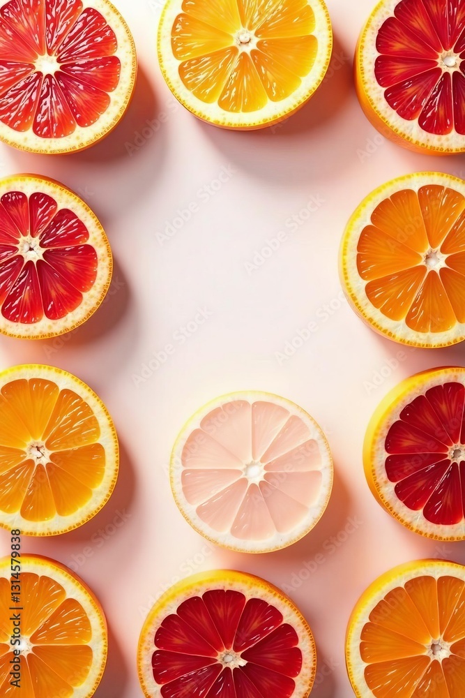 Sliced grapefruits arranged in a vibrant, colorful pattern on a white background, fruit, background, juicy Sliced grapefruits arranged in a vibrant, colorful pattern on a white background, fruit, background, juicy