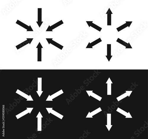 Contraction and expansion, inward and outward arrows icon symbol in circular motion. Vector Illustration.