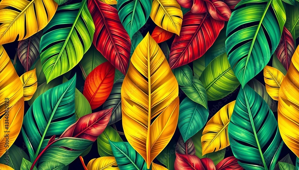Vibrant tropical bird leaves in a seamless geometric pattern, holiday, seamless Vibrant tropical bird leaves in a seamless geometric pattern, holiday, seamless