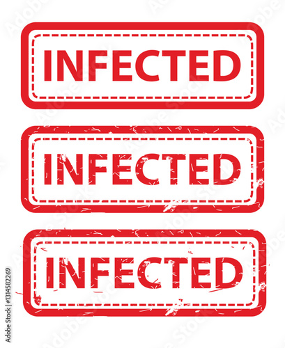 Infected, Set Rectangle Red Vector Rubber Stamp Effect at White Background