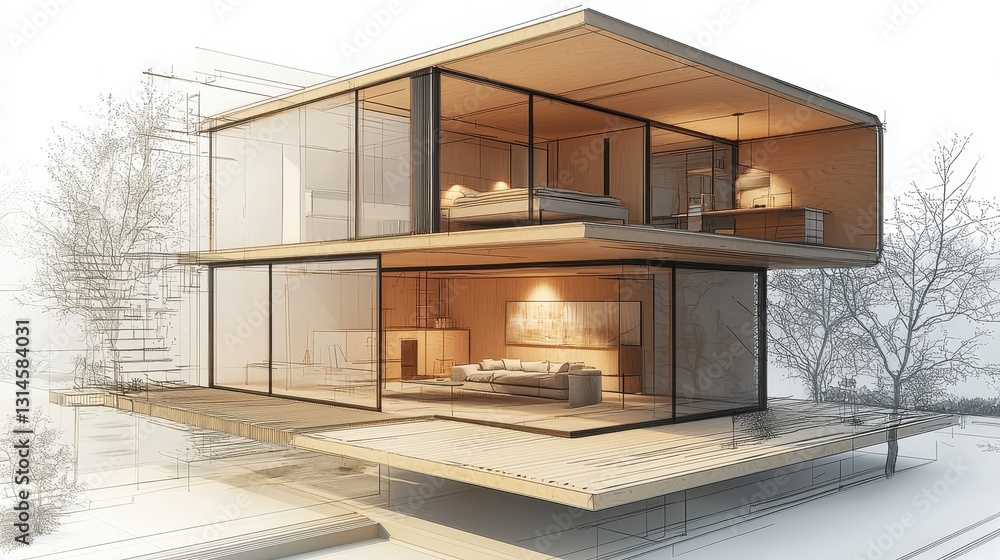 Obraz premium Compact Box House with Elevated Bedroom Pod
