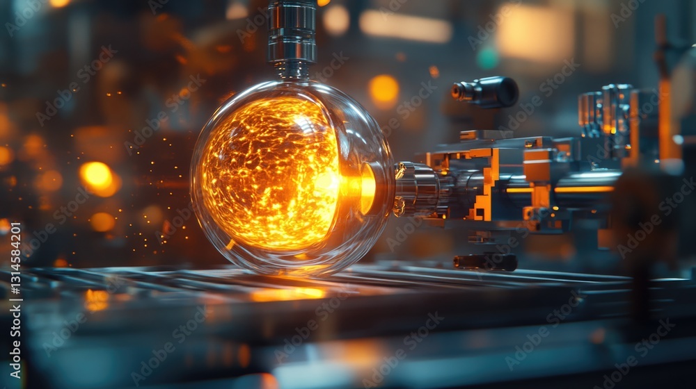 Glowing Orb in Futuristic Glass Reactor, Sci-Fi Technology Concept Glowing Orb in Futuristic Glass Reactor, Sci-Fi Technology Concept