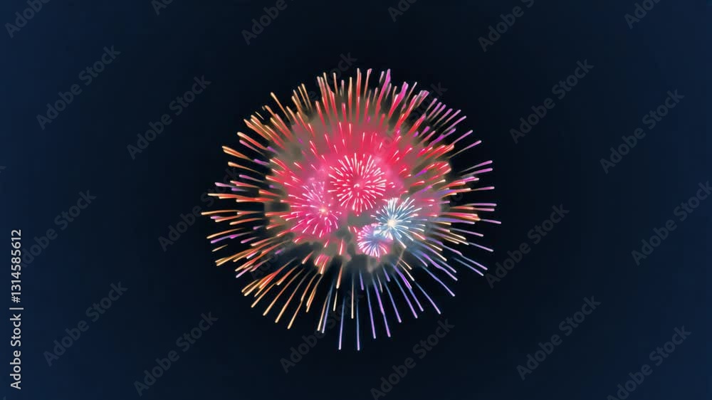 Vibrant fireworks burst night animated overlay, transparent 4K video, alpha channel, ProRes 4444 Vibrant fireworks burst night animated overlay, transparent 4K video, alpha channel, ProRes 4444