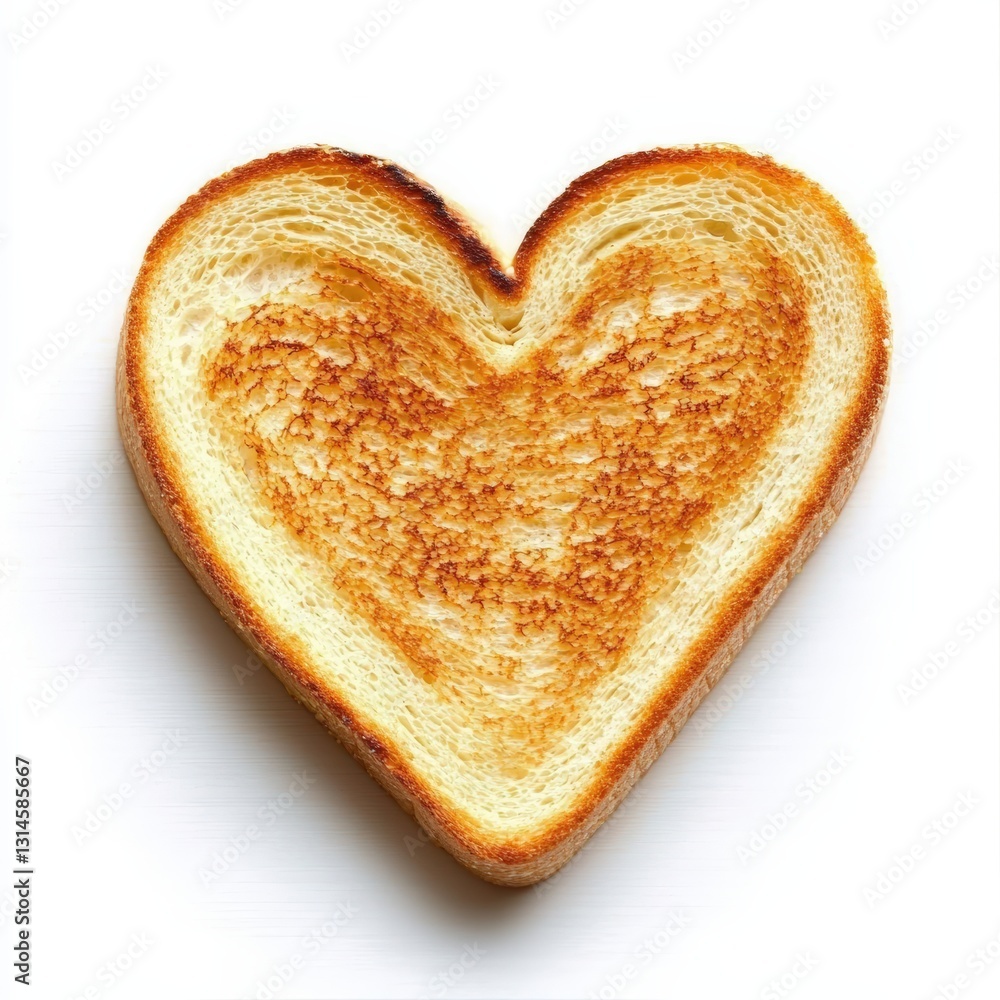 A slice of toast shaped like a heart, symbolizing love and warmth, with a golden brown crust and soft center. A slice of toast shaped like a heart, symbolizing love and warmth, with a golden brown crust and soft center.
