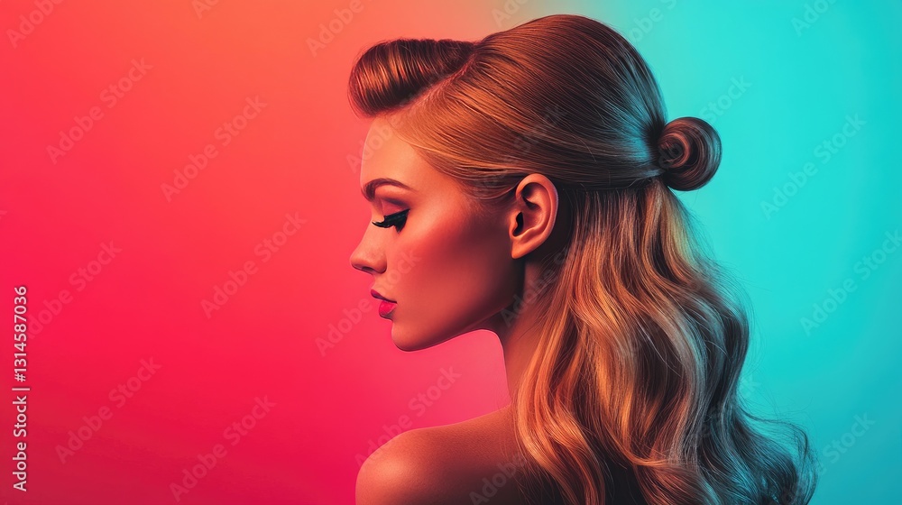 A vibrant shot of a woman with a half-up, half-down hairstyle, featuring smooth, straight sections combined with voluminous curls or waves. A vibrant shot of a woman with a half-up, half-down hairstyle, featuring smooth, straight sections combined with voluminous curls or waves.
