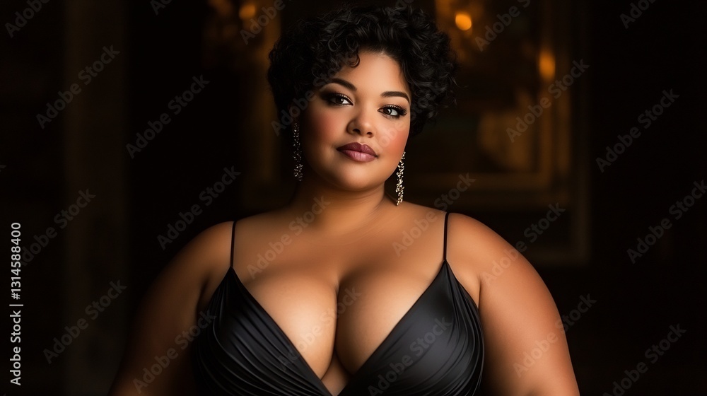 stylish plus-size woman in satin gown at upscale gala stylish plus-size woman in satin gown at upscale gala