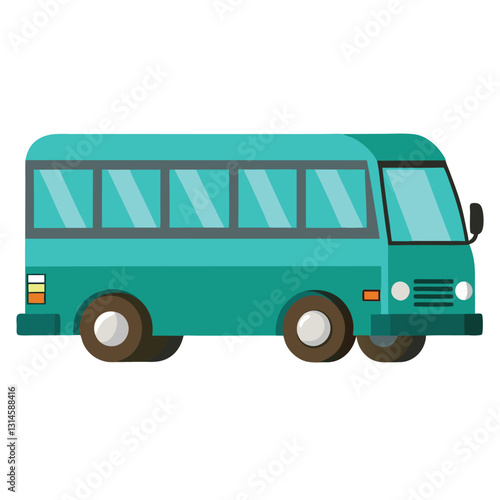 Teal Small Bus Transportation Vehicle Icon Illustration Graphic Design