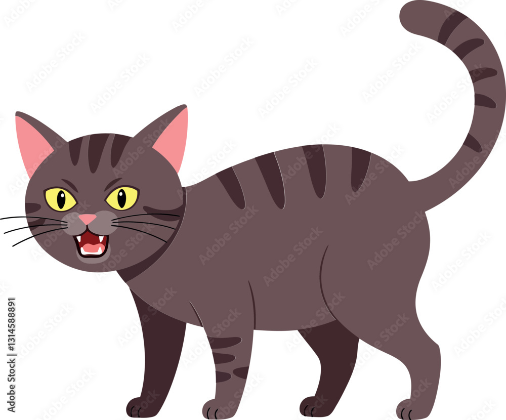 Playful gray cat with bright eyes in a minimal flat vector illustration Playful gray cat with bright eyes in a minimal flat vector illustration