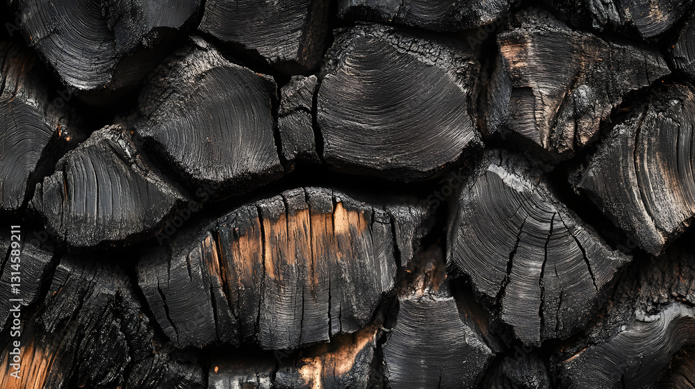 Close-up of burned tree bark with deep cracks and rugged charcoal texture UHD 4K Image Close-up of burned tree bark with deep cracks and rugged charcoal texture UHD 4K Image