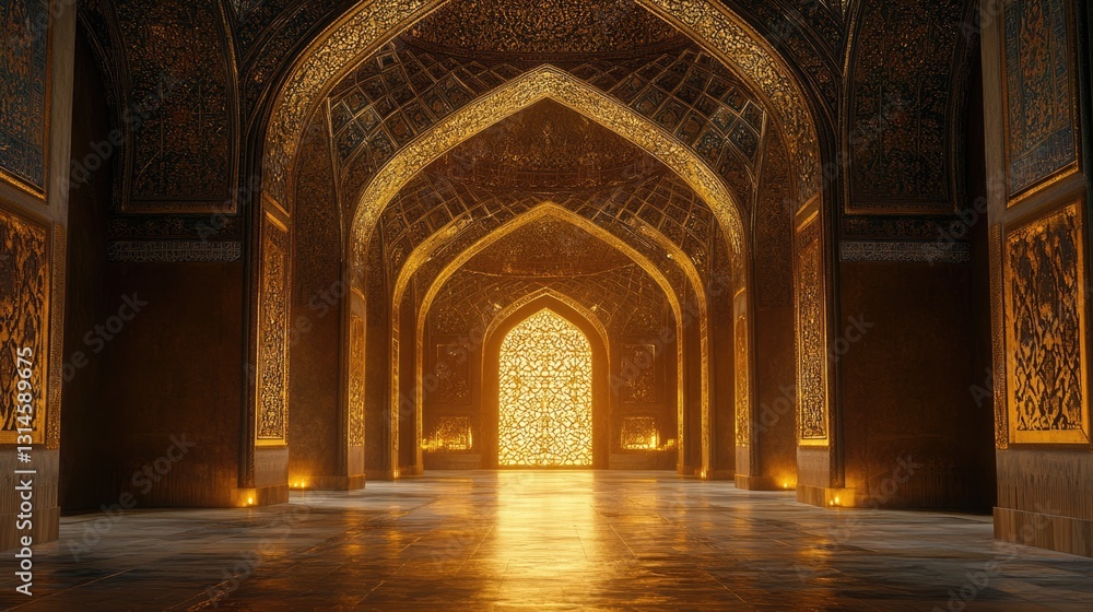Obraz premium Golden Palace Hallway: Architectural Grandeur and Light